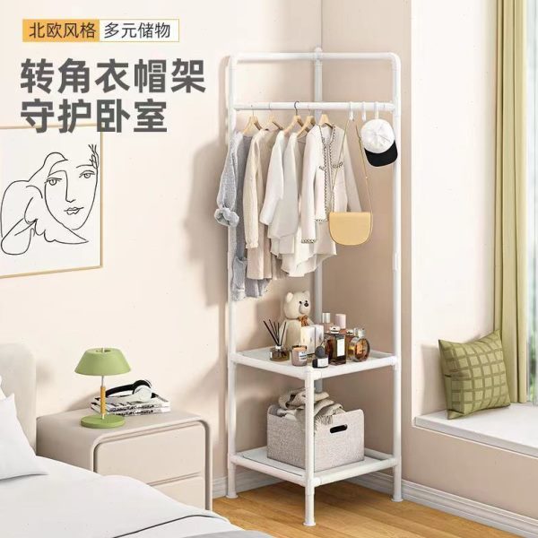 家用挂衣宿舍服卧室隔夜晾衣架落地转角衣帽架置物内收纳房间架杆