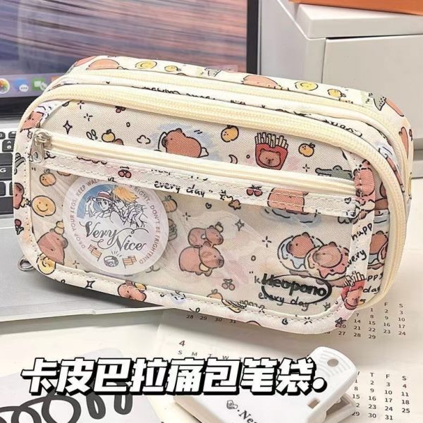 笔袋卡巴文具ins拉颜值学生痛包收纳袋日系新款可视窗大容量皮高