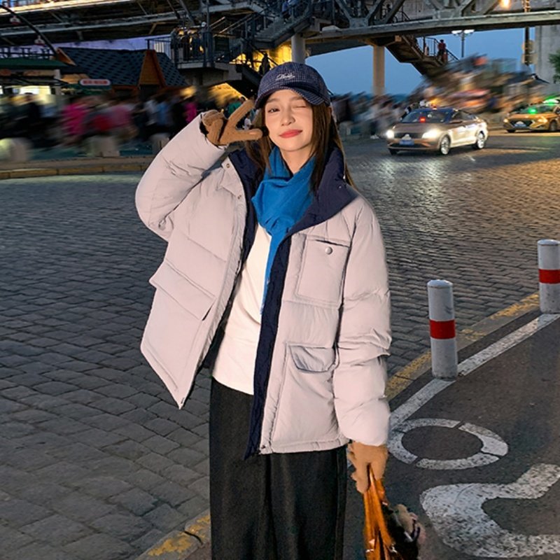 2025年冬季韩版新款撞色立领棉服女短款宽松加厚高级感小个子外套,女装/女士精品,棉衣/棉服,淘宝优惠券,粉丝福利购,淘宝优惠卷