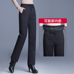 白鹅绒羽绒裤女外穿可拆卸高腰加厚宽松中老年棉裤妈妈老年人裤子