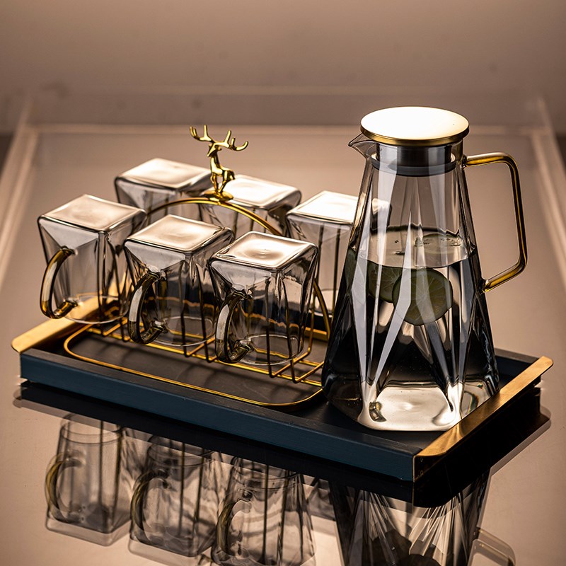 玻璃冷水壶耐高温大容量泡茶壶夏季扎壶新款轻奢凉水壶水杯子套装