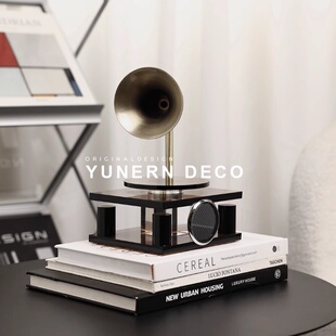 简约现代轻奢家居客厅玄关柜水晶复古留声机模型摆件样板房装饰品