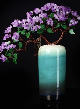 天然水晶发财树客厅玄关装饰摆件乔迁办公招财紫水晶摆件开业礼品