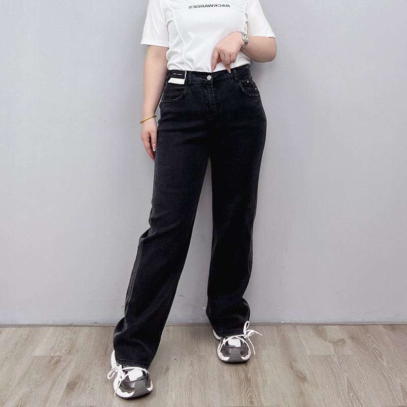 腰牛仔裤女直筒宽l松春秋大码女装显瘦胖mm梨形身材拖地阔腿裤子