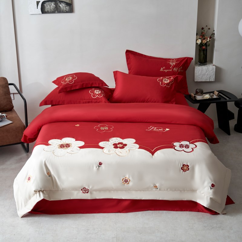 结婚床上用品四件套红色婚庆全棉喜庆轻奢被套高级感新婚房陪嫁礼