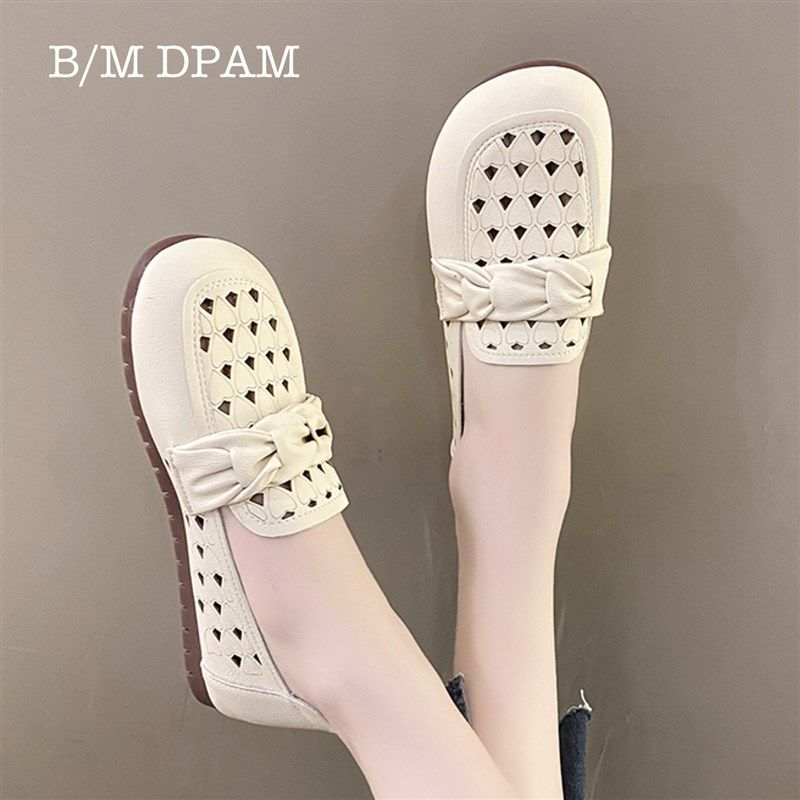 真软皮鞋女2025春秋夏季新款透气豆豆鞋软底舒适平底镂空洞洞单鞋,女鞋,洞洞鞋,淘宝优惠券,粉丝福利购,淘宝优惠卷
