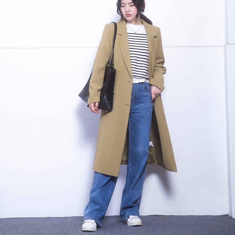 中长款西装外套女小m个子2025春新款韩版休闲高级感西服卡其色风