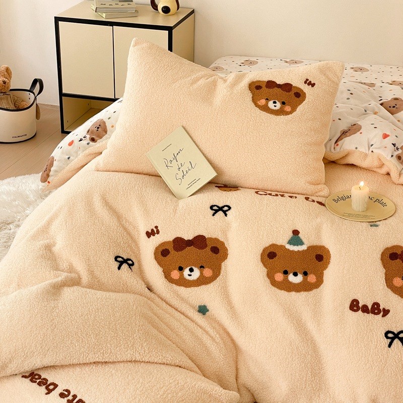 冬季加厚泰迪绒四件套卡通毛巾绣牛奶绒床单被套加绒床上用品南通