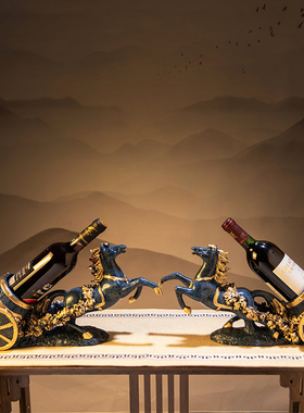 新中式高端马到成功红酒架摆件简约现代酒柜摆设展示柜高档装饰品