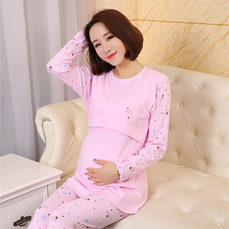 孕妇秋衣纯棉哺乳 哺乳衣月子服上衣喂奶衣纯棉单件衬衣睡衣