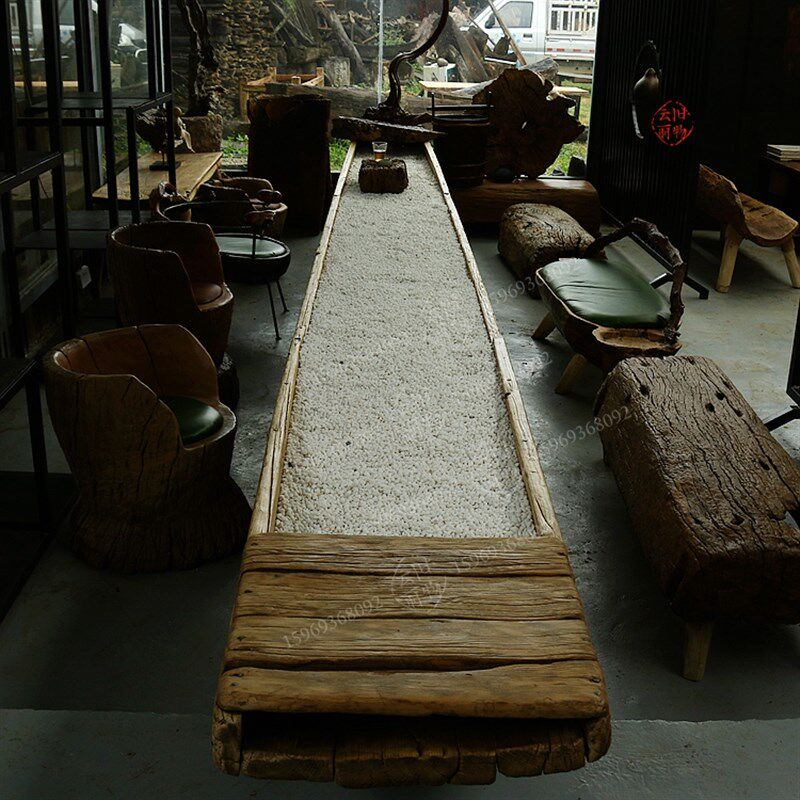 长方形禅意茶桌  风化木茶台  超级长桌 会客厅实木茶几 大堂装饰