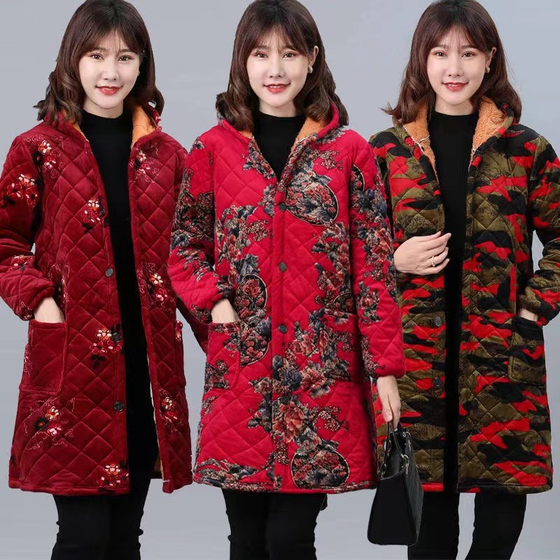 加绒加厚罩衣妈妈中长款中老年女棉衣保暖工作服S外套棉袄四川省