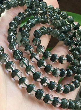 天然水晶绿幽灵聚宝盆多圈手链女佛散单珠项链宝108墨绿A手串四季