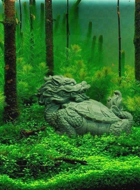 中式招财龙龟鱼缸沉底造景装饰品创意青砂石书房桌面瑞兽玄武摆件