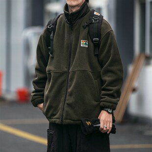 双层摇粒绒立领棉服外套y男潮牌宽松情侣绣标防风保暖棉衣 秋冬季
