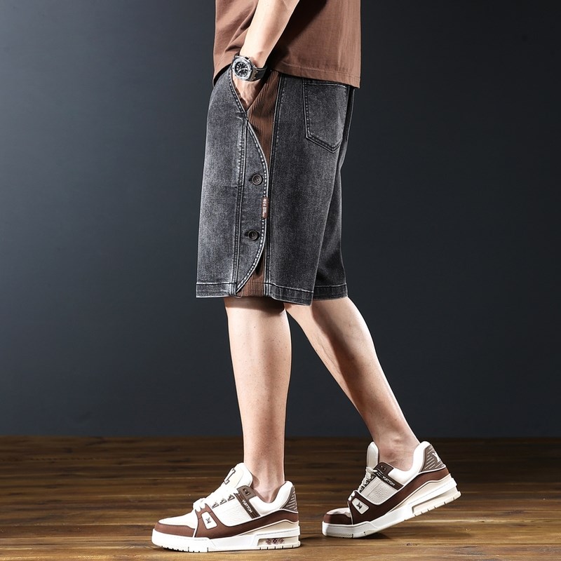 雷茨高端潮牌牛仔短裤男夏季新款宽松直筒五分裤潮流休闲中裤男装