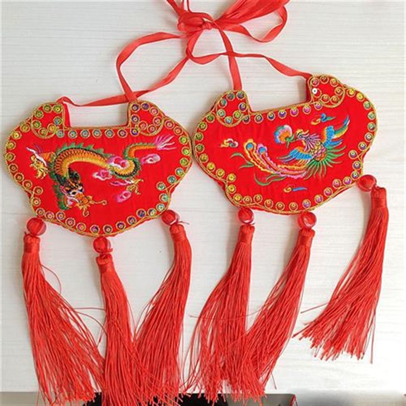 庆阳香包手工刺绣婚庆鸳鸯/龙凤锁锁一对订婚锁结婚锁民间工艺庆.