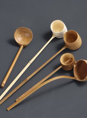 日式竹制酒提子小水勺茶道配件竹制分茶汤勺竹制取汤器水瓢短炳
