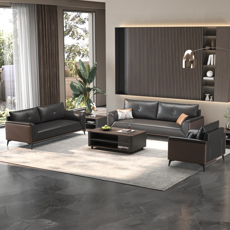 宴宏办公室沙发真皮简约现代商务茶几组合套装会客洽谈接待休息区