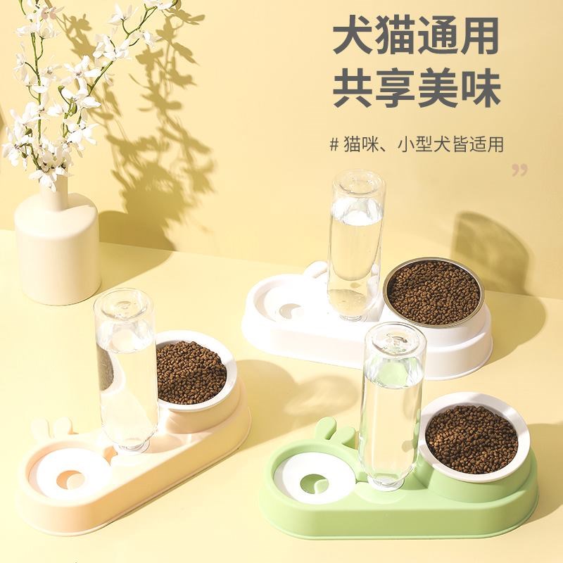 新款兔耳引力陶瓷猫咪自动饮水A机喂食器宠物双碗一体狗盆猫碗