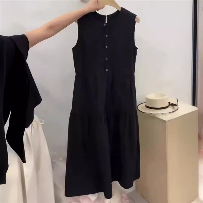 现货2025夏季新款小众高级感宽松无袖裙子日系甜美背心连衣裙女