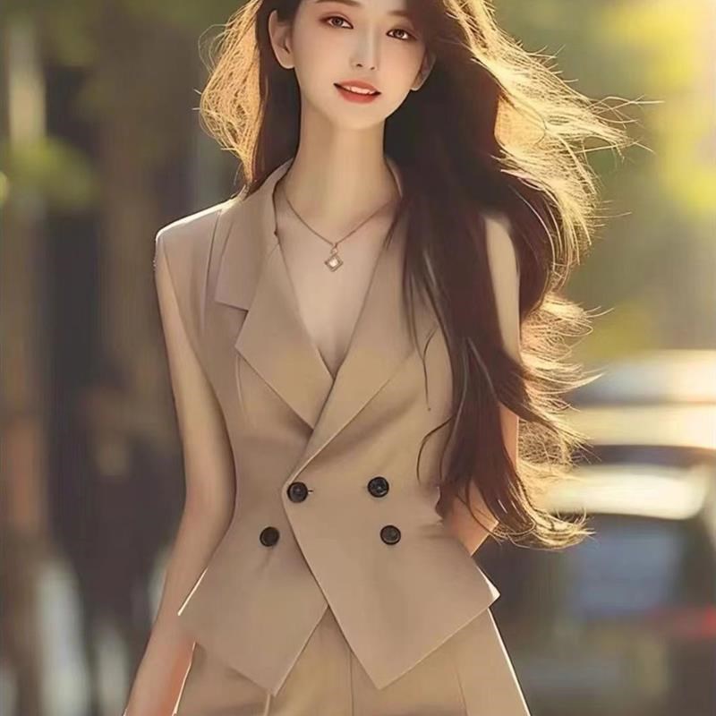 修身西装马甲背心百褶半身短裙子C高级感气质连衣裙两件套装女夏