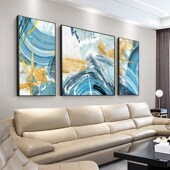 抽象装 饰画客厅沙发背景墙三联画北欧轻奢线条碧蓝挂画酒店挂画