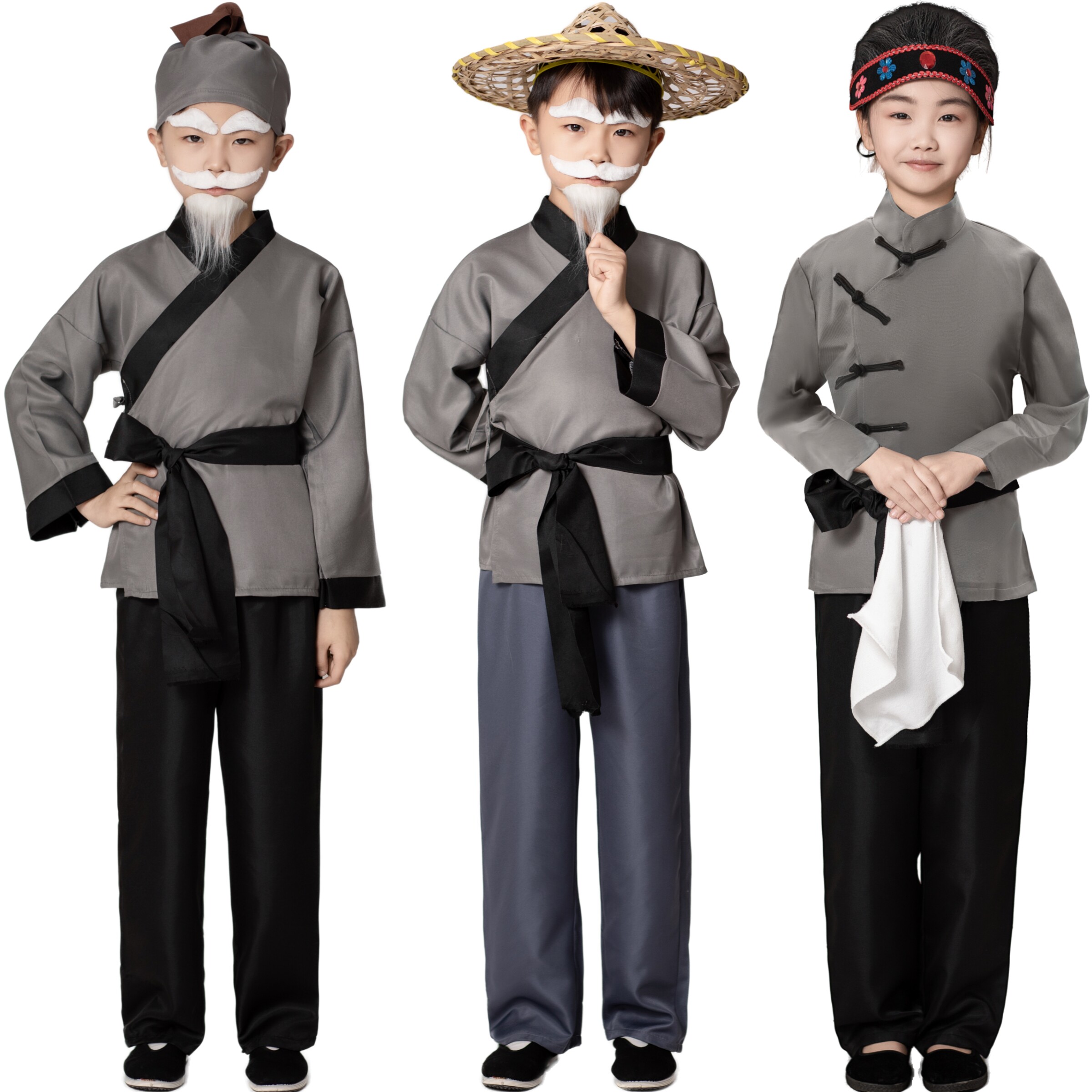 儿童小品老爷爷老太婆演出服老大爷表演服舞台话剧角色扮演老翁服