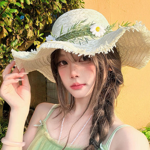 田园风雏菊花草帽女夏户外出游