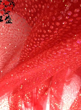 浅蓝粉白大红色波点点闪亮烫金亮片布料烫金面料表演服布料