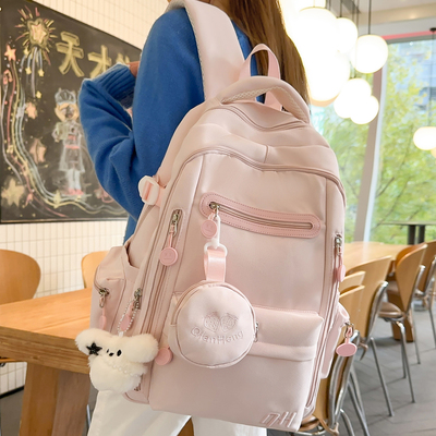 纯色学生书包大容量电脑双肩背包