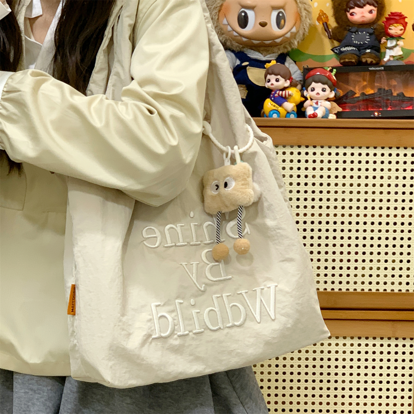 大容量托特包刺绣字母手提单肩包