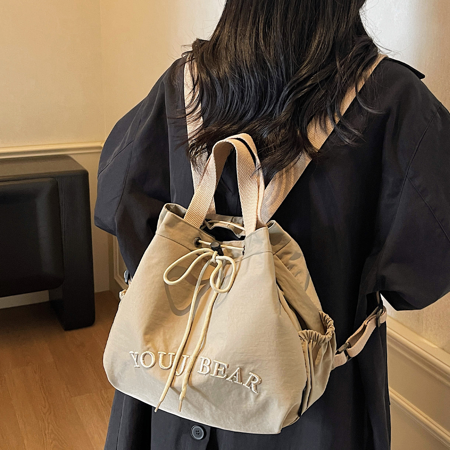 抽绳束口双肩包手提布包小背包