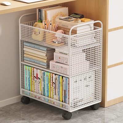 桌下可移动书架带轮落地置物架学生教室桌边大容量简易书本收纳架