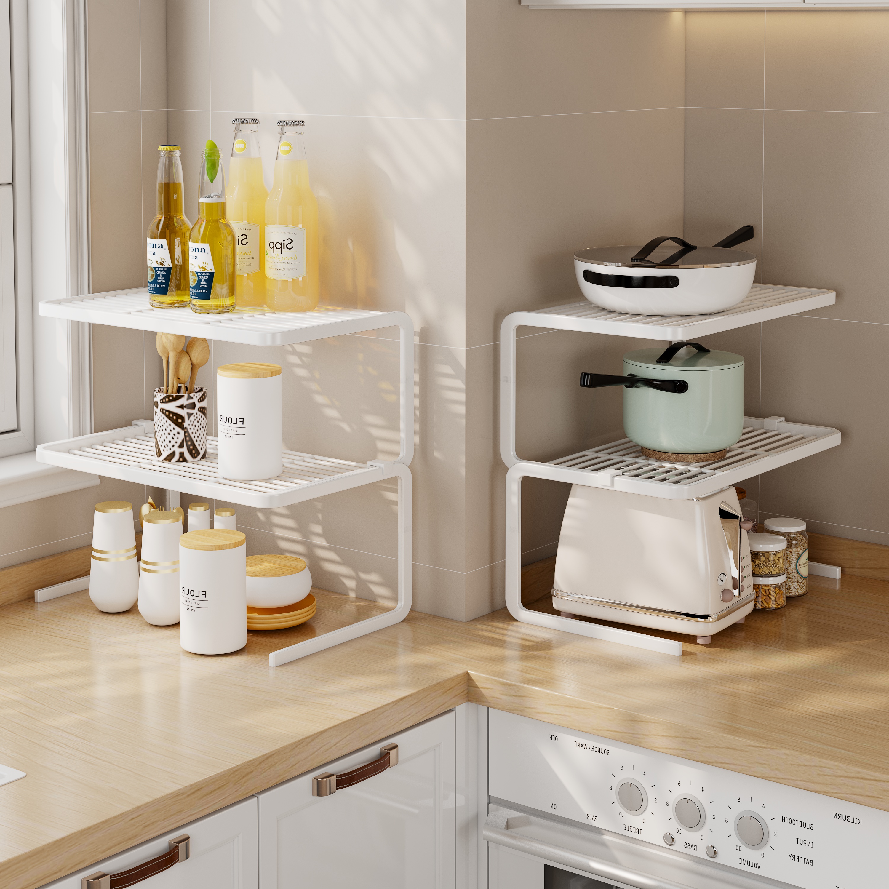 橱柜分层锅架水槽下收纳架多功能台面置物架碗碟分隔架省空间神器