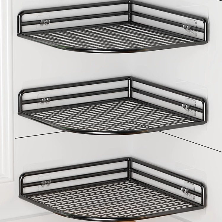 厨房免打孔转角置物架壁挂式墙角分层放锅架子多功能拐角三角锅架