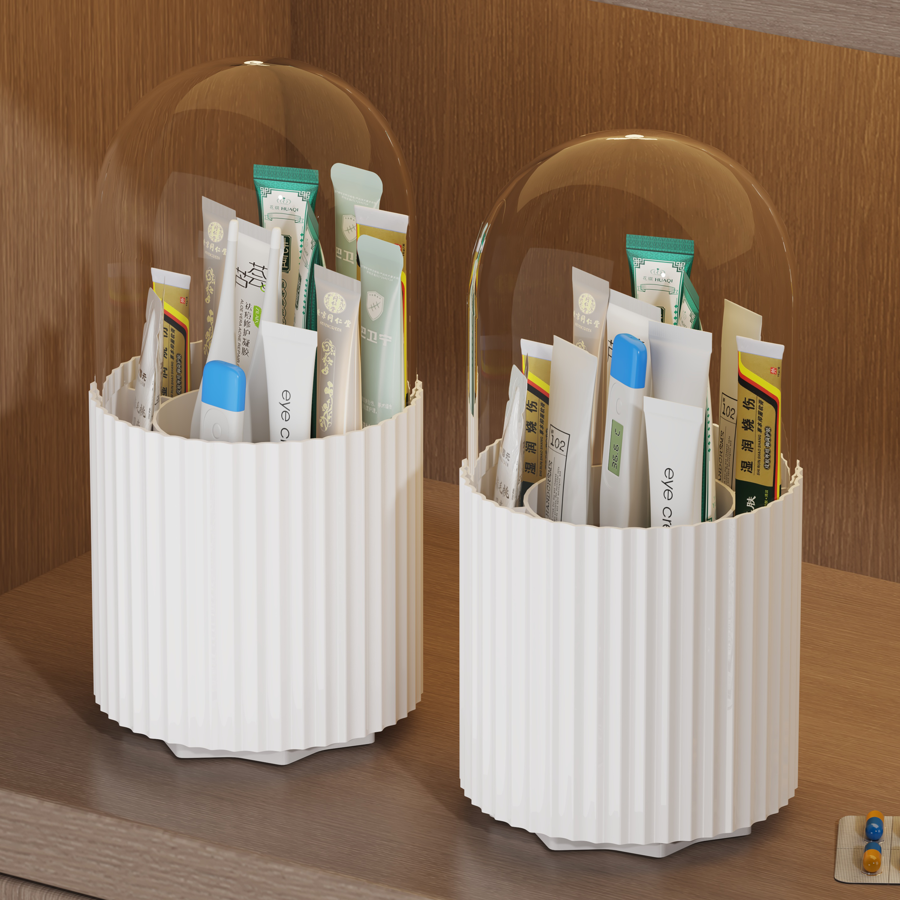 旋转药膏收纳盒分格管状药品乳膏整理神器桌面条状软膏药物置物架