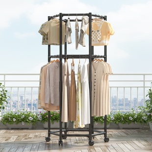 圆形阳台晾衣架落地360度旋转室内家用六边形晒衣服的架子可移动