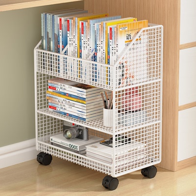 书架可移动落地置物架桌下大容量阳台简易儿童课桌边带轮书本收纳