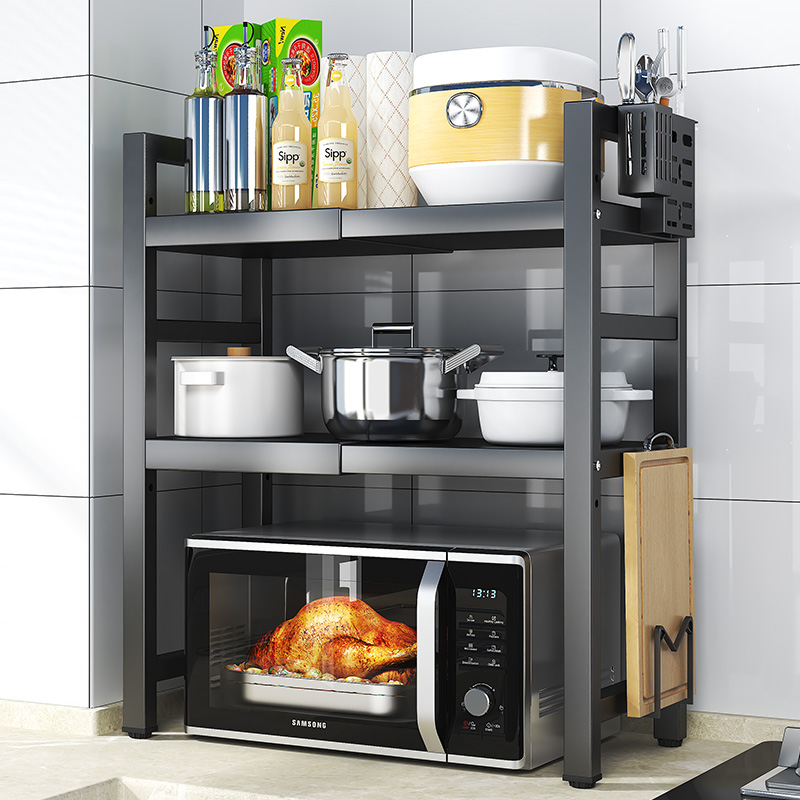 厨房微波炉置物架可伸缩家用双层多功能烤箱架子台面电饭煲收纳架