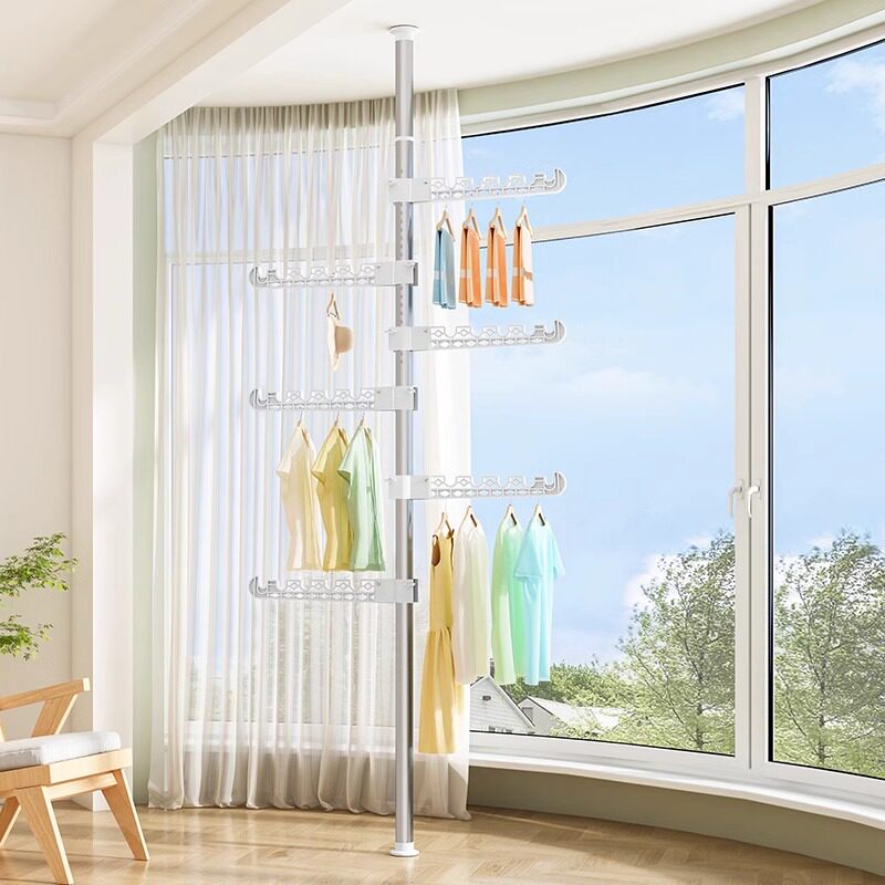 顶天立地晾衣架加粗可伸缩晾衣杆阳台衣杆室内家用阳台衣物收纳架