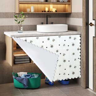 厕所洗手台防水布免打孔卫生间浴柜门帘防尘防潮分水器遮挡帘盖布