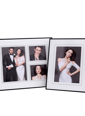 韩式婚纱照定制小相框摆台黑色水晶玻璃桌摆组合结婚照片制作10寸