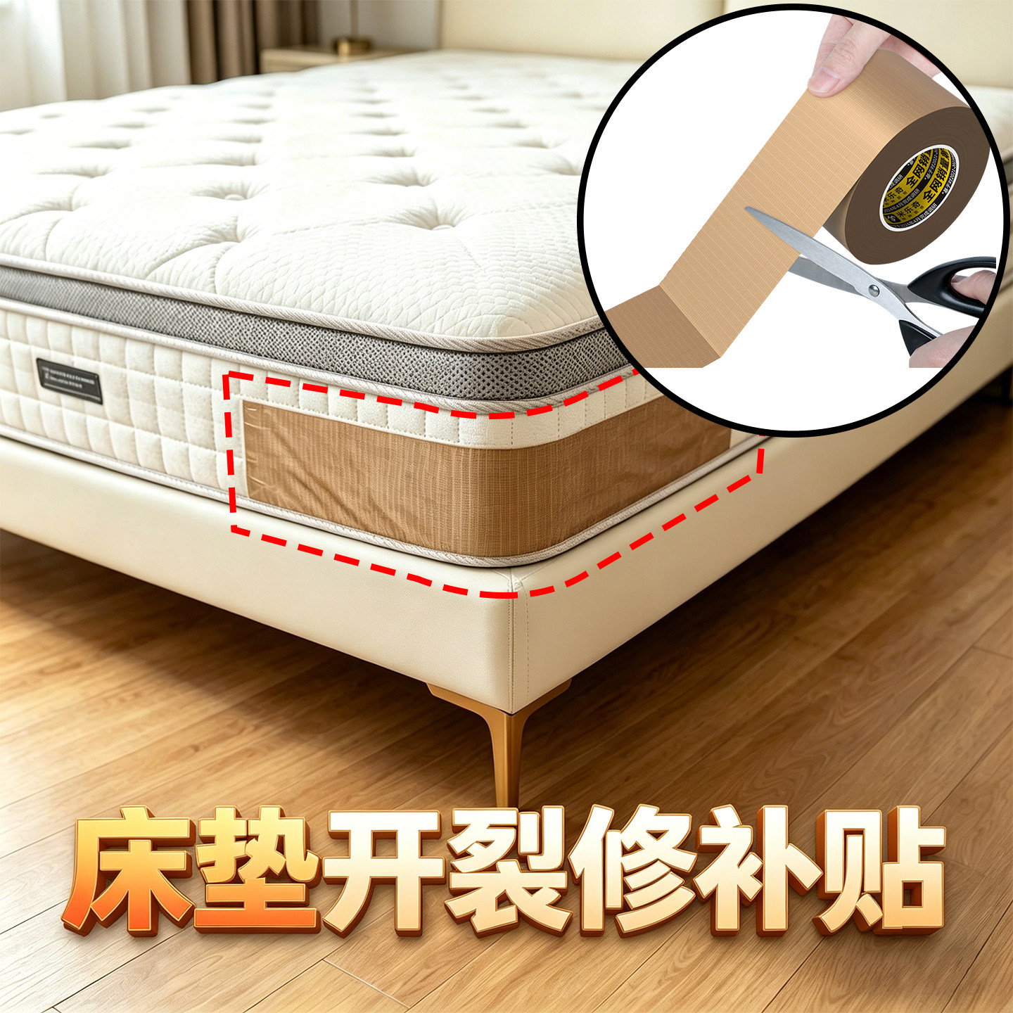床垫边缘破损包边修复胶布乳胶席梦思垫四边上破洞脱线开裂修补贴自粘免缝补丁长条封边包裹装饰补洞辅料胶贴