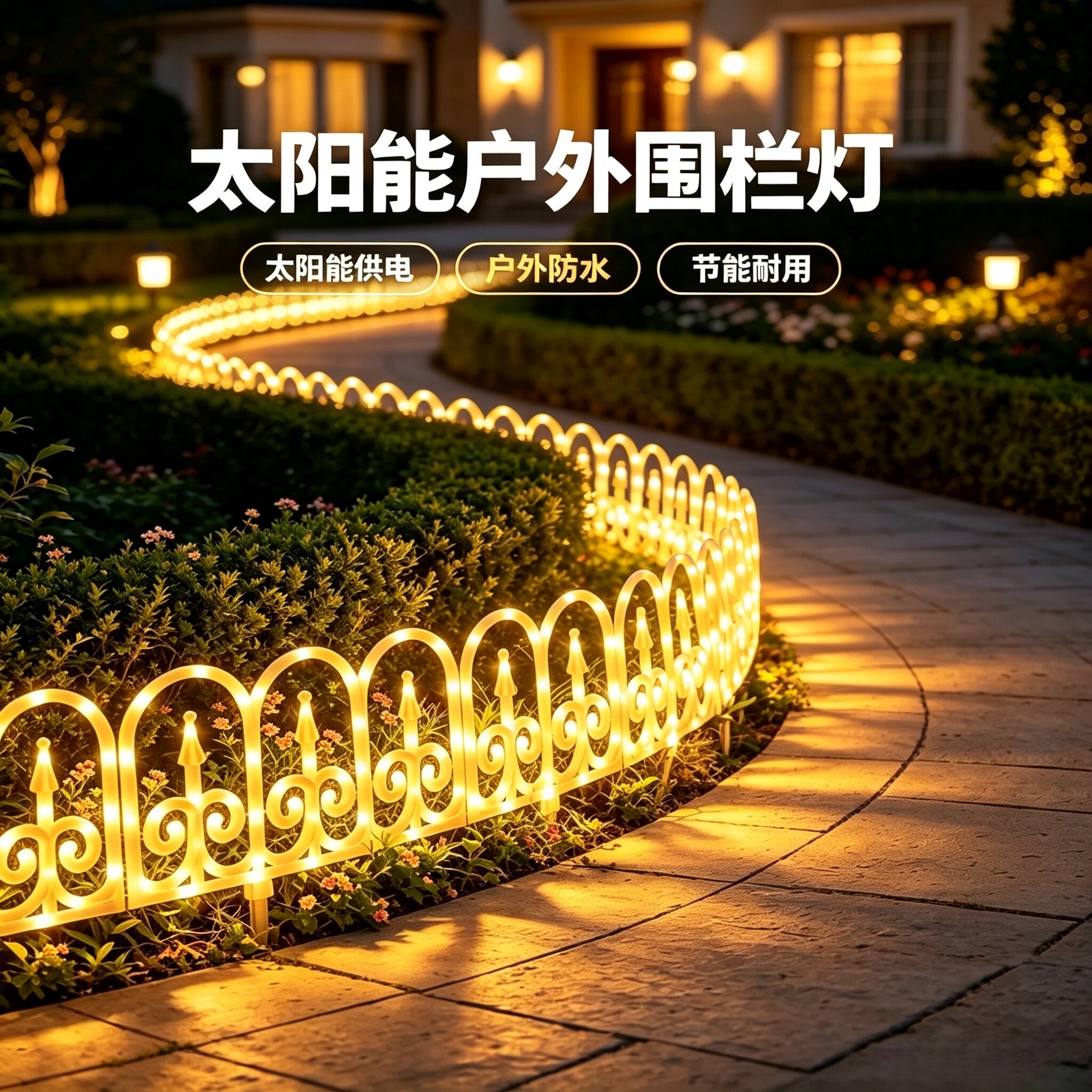 新款太阳能户外围栏灯彩灯庭院花园草坪圣诞布置氛围装饰灯棚栏杆