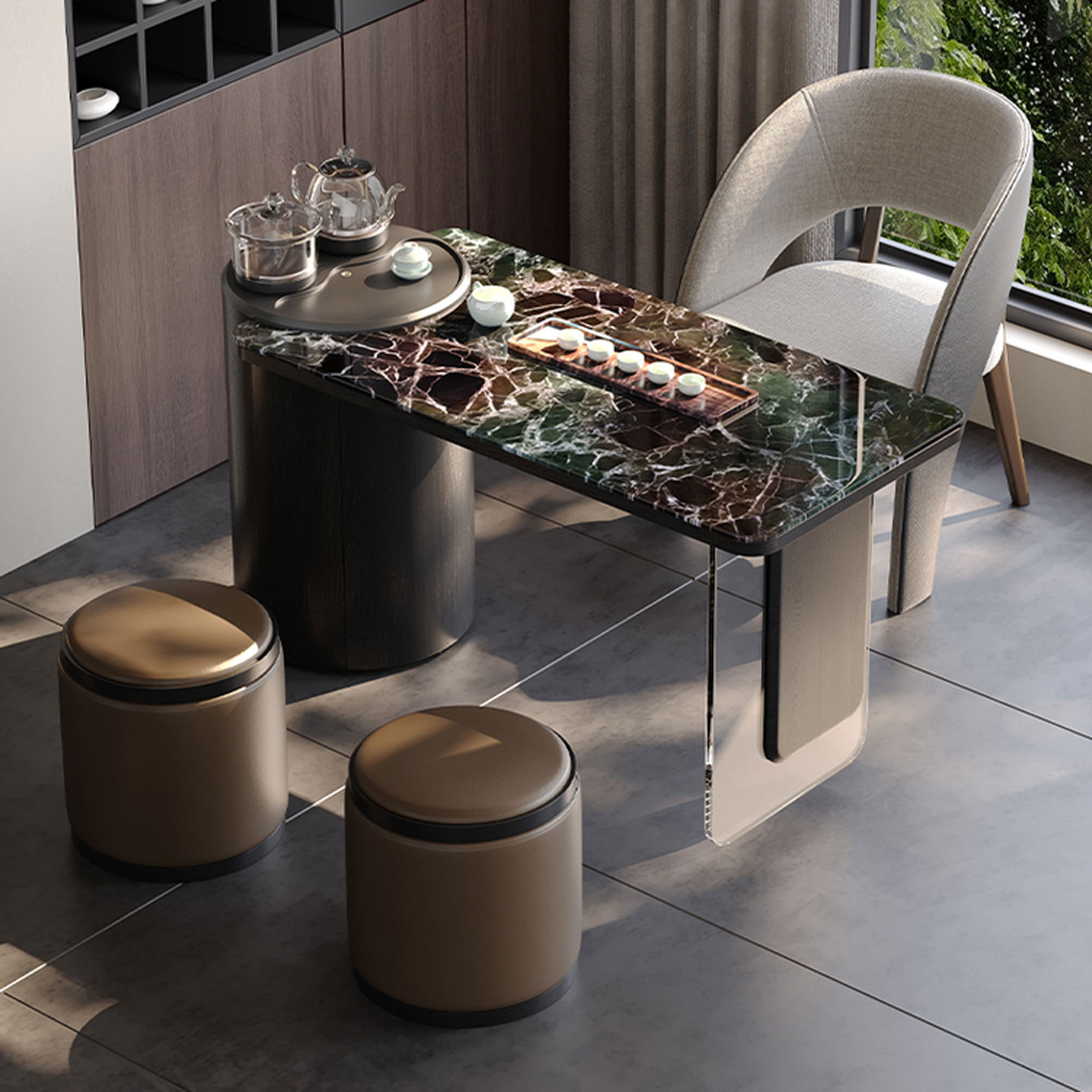 轻奢天然奢石纳秋绿茶桌