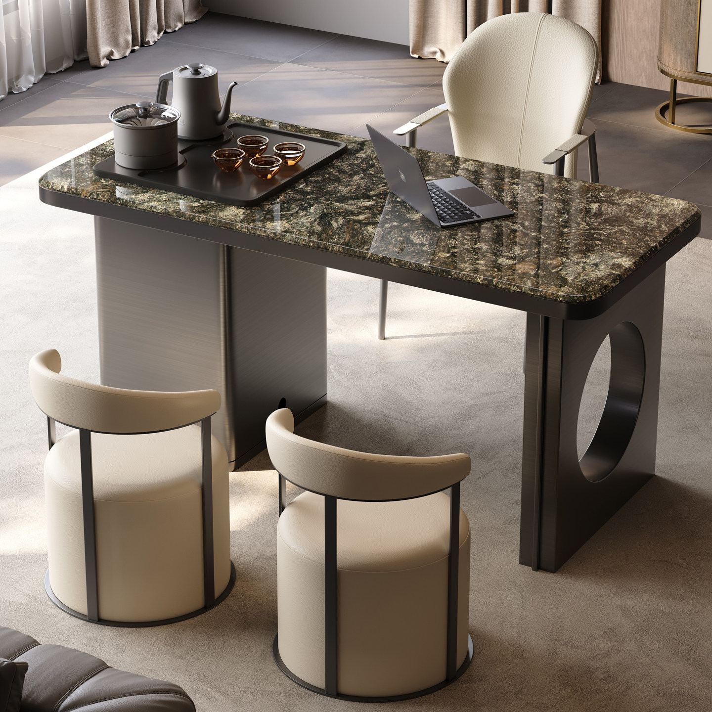 现代轻奢天然奢石铂金钻茶桌椅家用办公不锈钢大理石高级感泡茶台,住宅家具,家用茶台/茶桌,淘宝优惠券,粉丝福利购,淘宝优惠卷