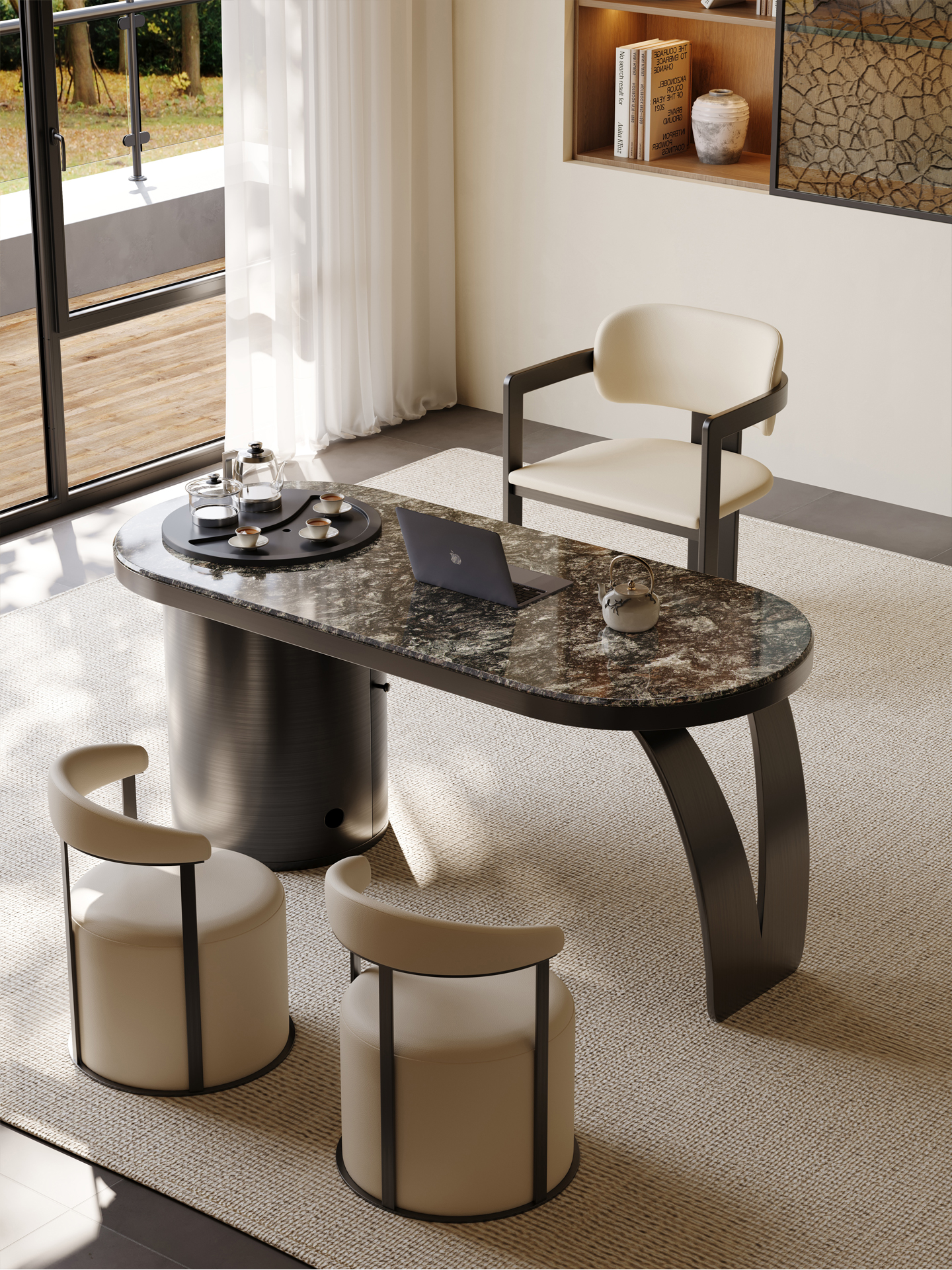 轻奢天然奢石铂金钻茶台客厅家用意式高级感阳台大理石茶桌椅组合