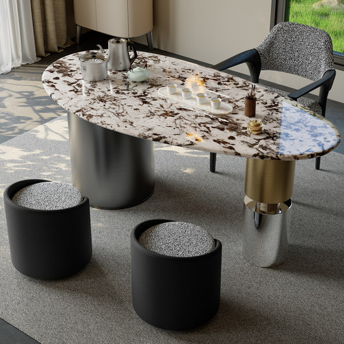 意式轻奢天然奢石雪山飞狐茶桌