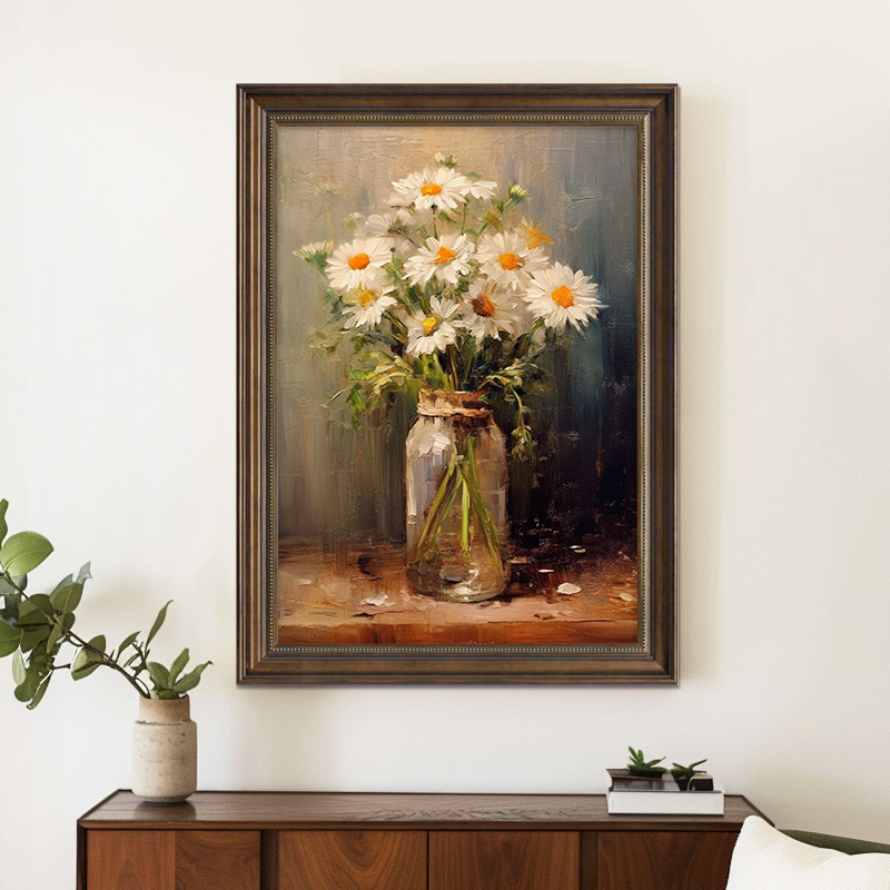 法式玄关装饰画美式植物挂画花朵花卉客厅复古油画走廊过道壁画图片